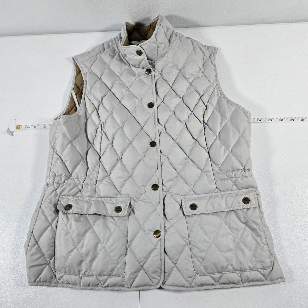 Eddie Bauer Womens Large Gray Quilted Goose Down Vest Snap Front Mock Neck L